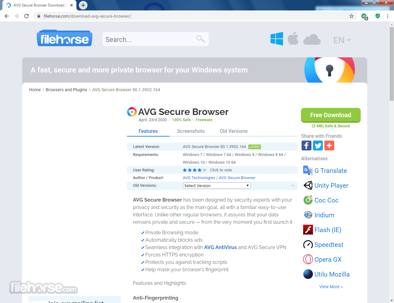 Avg browser secure