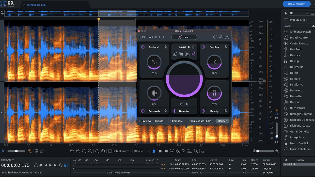 Izotope rx7 waveform spectrogram field